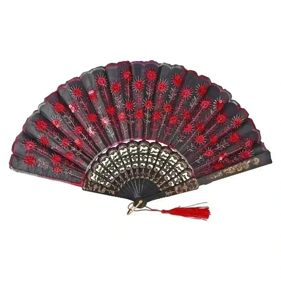 1 Deluxe Foldable Fans with Sequins, 9 in. - Picture 3 of 9